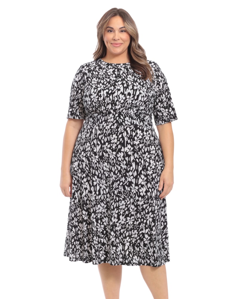 Floral inset waist midi dress Blk Ivory